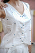 White Embroidered Cropped Waistcoat with Straight Pants Set